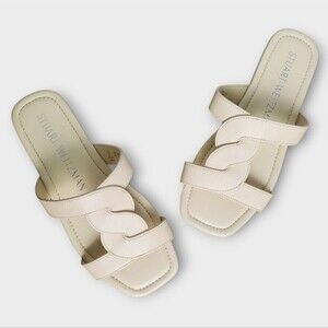 Stuart Weitzman Leather Braided Strap Flat Sandals Cream 8.5